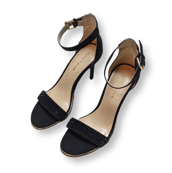 Marc Fisher Betye Black Rhinestone Sandal Pumps with Ankle Strap - Picture 2 of 8